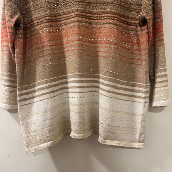 Alfred Dunner Womens Orange Cream Striped Quarter Sleeves Top Size Small - Picture 4 of 10
